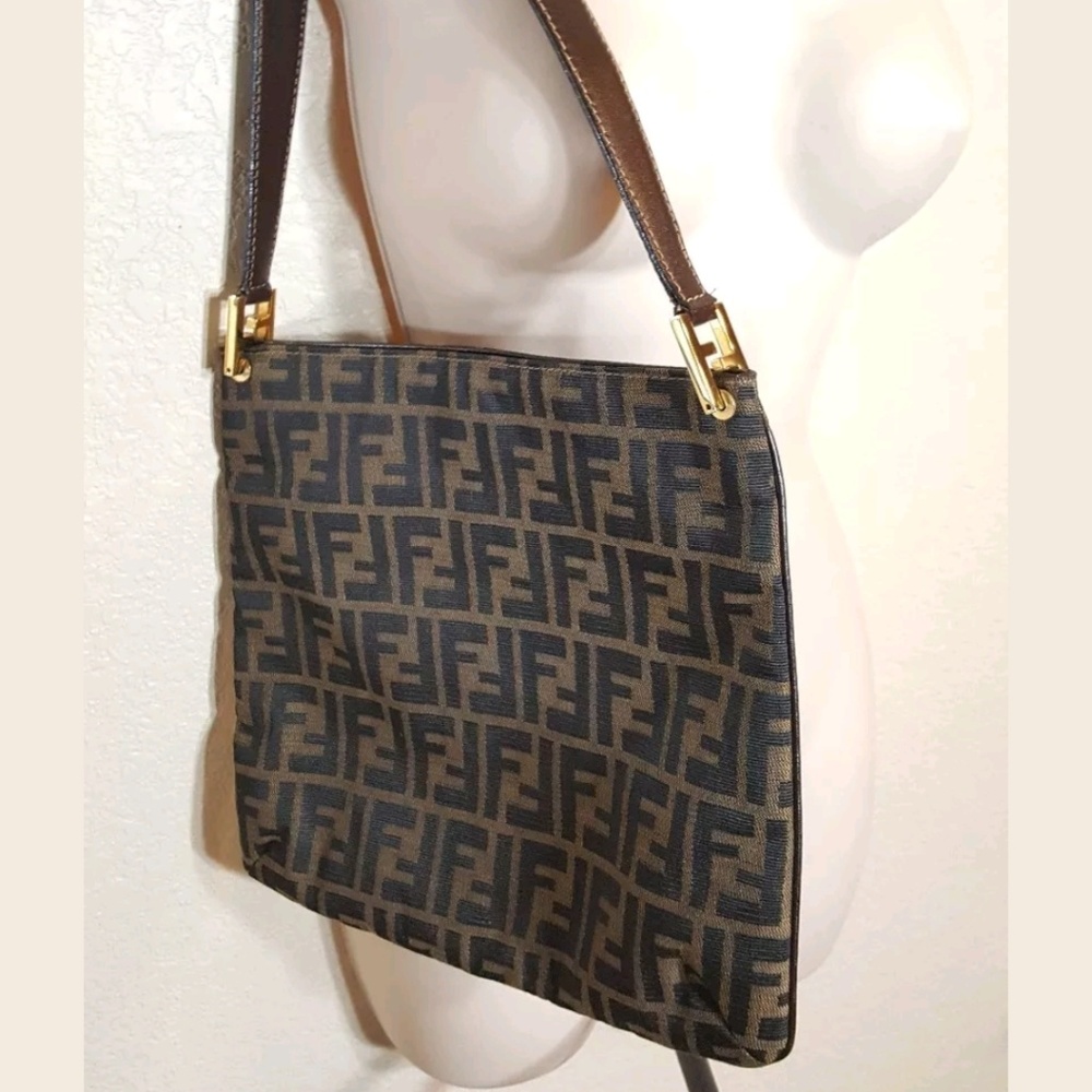 Authentic Fendi Shoulder HandBag Logo Cavas Purse - Picture 3 of 8